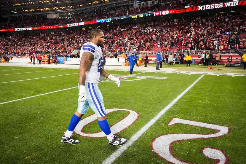 Dallas Cowboys linebacker Micah Parsons leaves the field after a loss to the San Francisco...