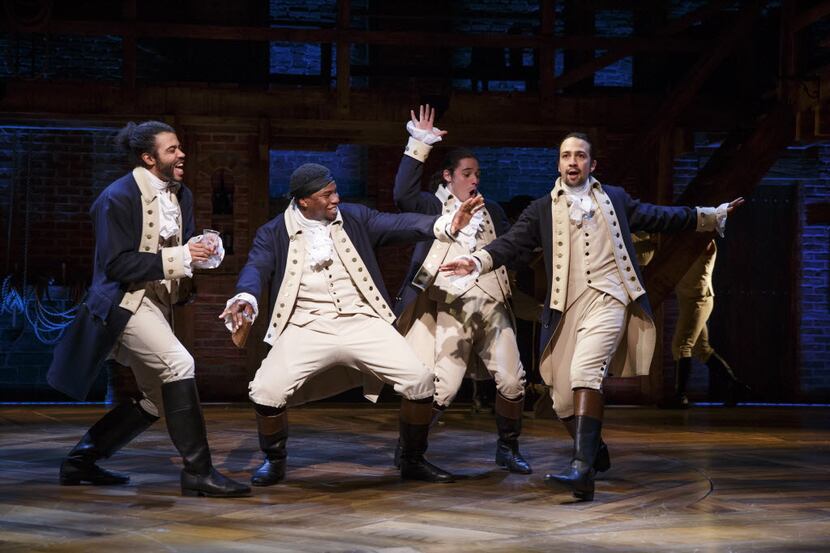 Lin-Manuel Miranda, far right, wrote the musical "Hamilton" and played the title character...