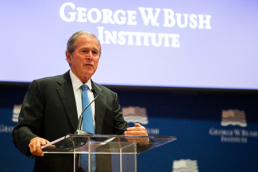 Former President George W. Bush speaks at the graduation of the 2017 class of the Bush...