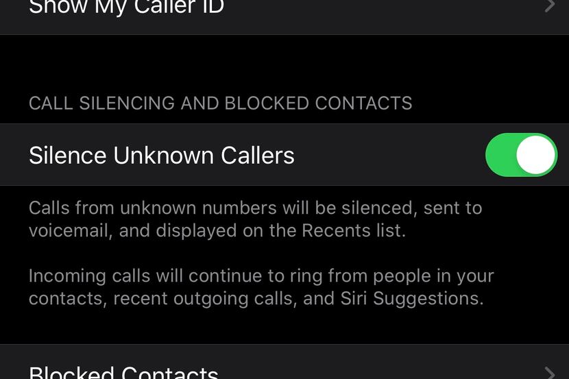 The iOS 13 setting to silence unknown callers.