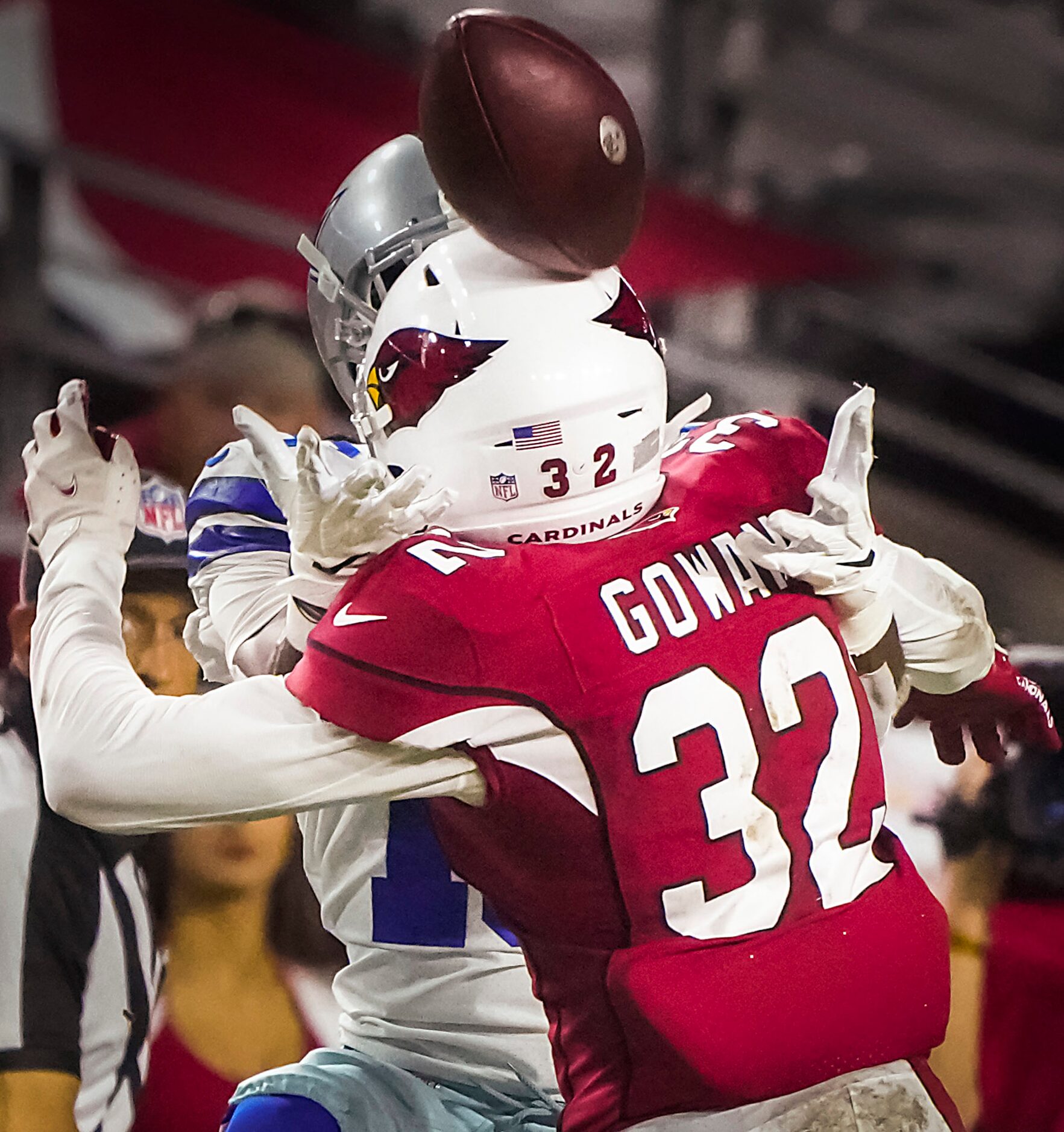 A pass intended for Dallas Cowboys wide receiver Aaron Parker (18) bounces off the helmet of...