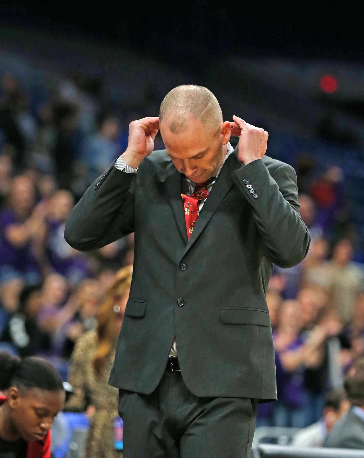 Frisco Liberty head coach Ross Reedy reacts after a turnover in a 5A semifinal on Thursday,...