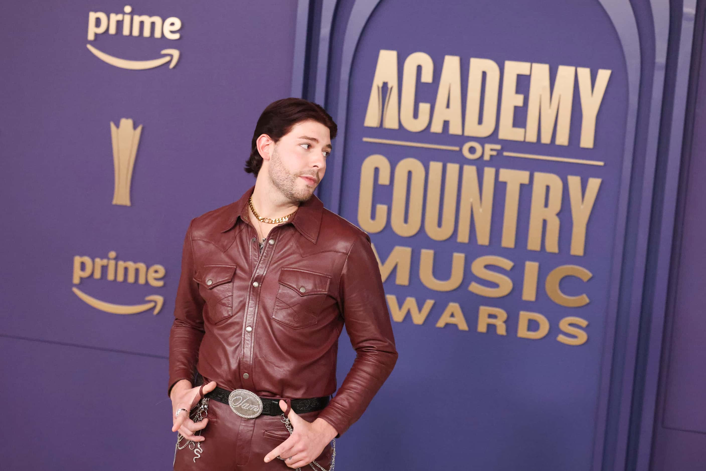 Sam Williams poses for a photo during the 59th Academy of Country Music Awards red carpet on...