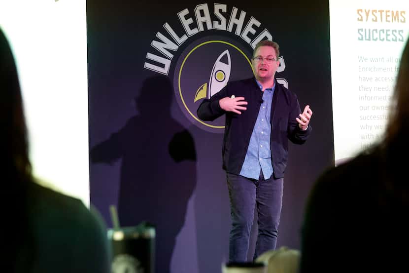 Unleashed Brands founder and CEO Michael Browning speaks during their launch day at the...