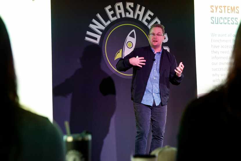 Unleashed Brands founder and CEO Michael Browning speaks during the company's launch day at...