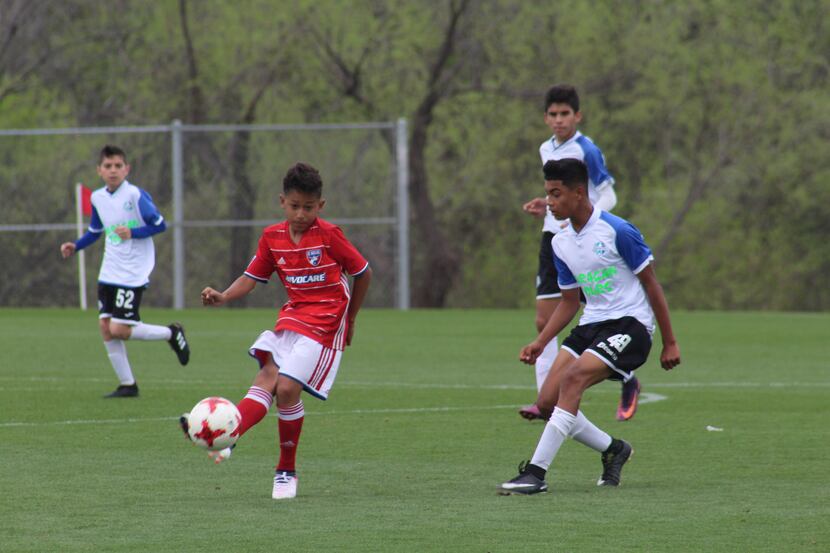 Victor Fimbres of the FC Dallas U14 Academy in action against FC Dinastia in Dr. Pepper...