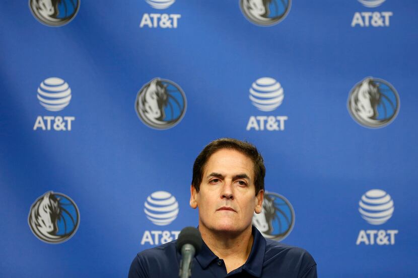 Dallas Mavericks owner Mark Cuban during a press conference announcing newly hired interim...