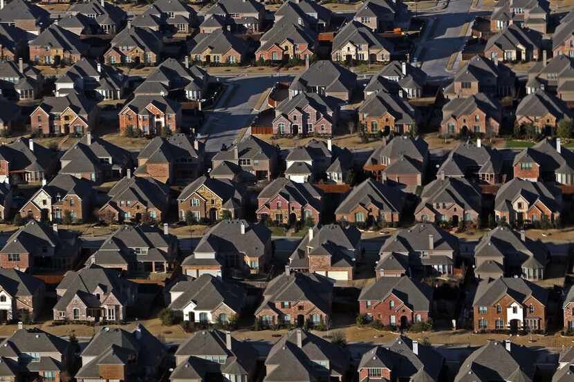 An aerial view of new housing spreading out to the north in Frisco. Dallas-Fort Worth home...
