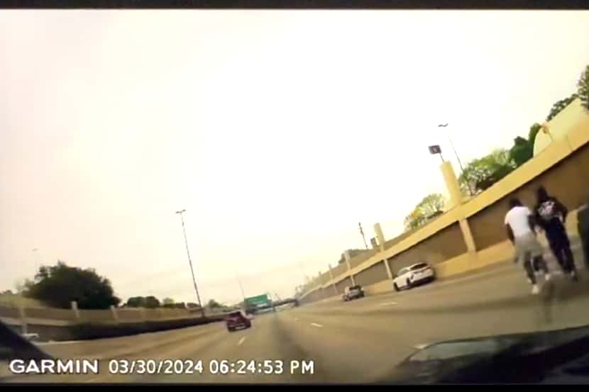 A still image taken from dashcam footage shows a major crash on North Central Expressway,...
