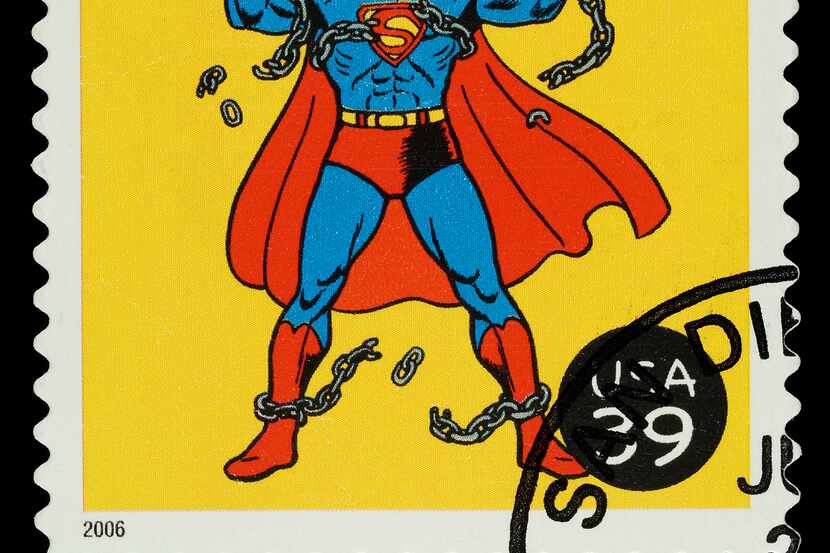Esta imagen muestra un timbre postal conmemorando al héroe del comic Superman. El timber fue...