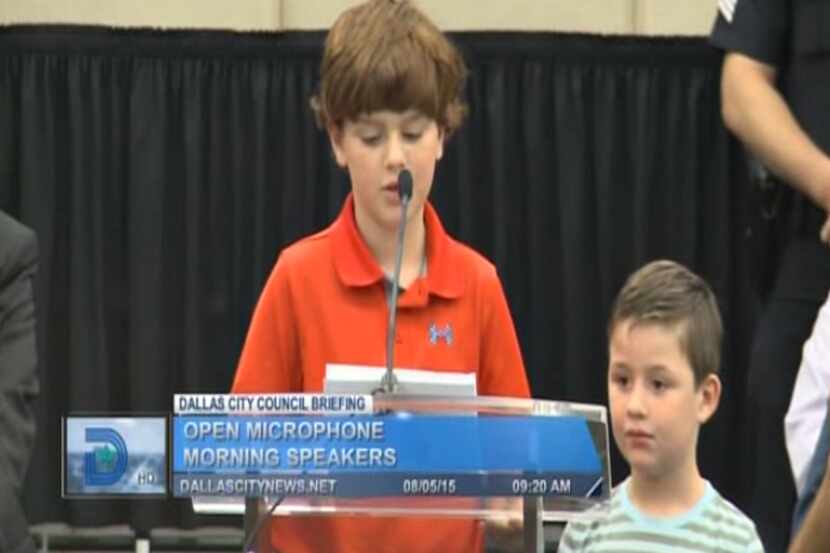 The   Mina brothers,  Will (left), 11, and Harrison, 7, told the Dallas City Council about...