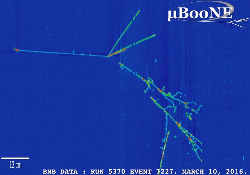 Collection plane view of a neutrino interaction in the MicroBooNE detector from data taken...