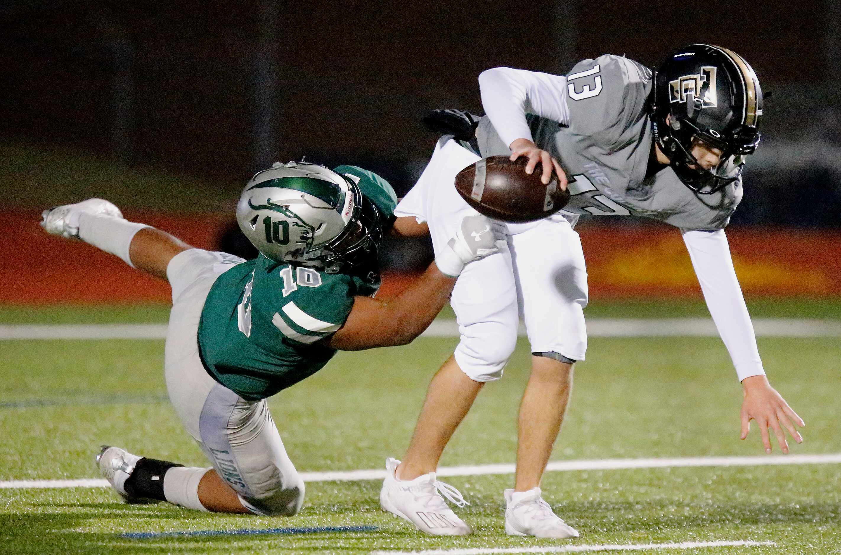 Frisco Reedy High School linebacker Khalil Smoth (10) was able to score a safety on The...