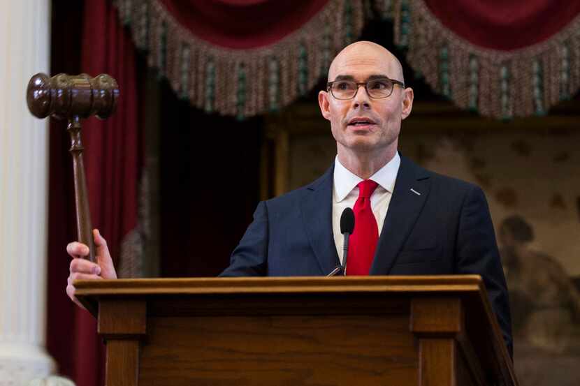 Speaker of the House Dennis Bonnen of Angleton bangs the gavel on opening day of the 86th...