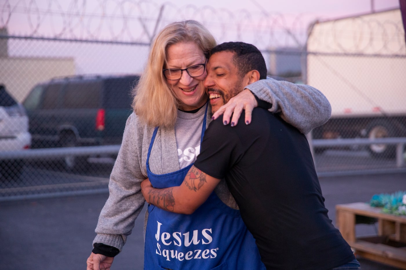 Debee McKernan hugged a member of the S.O.U.L. Church congregation before service on Dec. 8,...