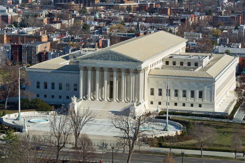 A view of the US Supreme Court seen from the top of the Capitol dome.