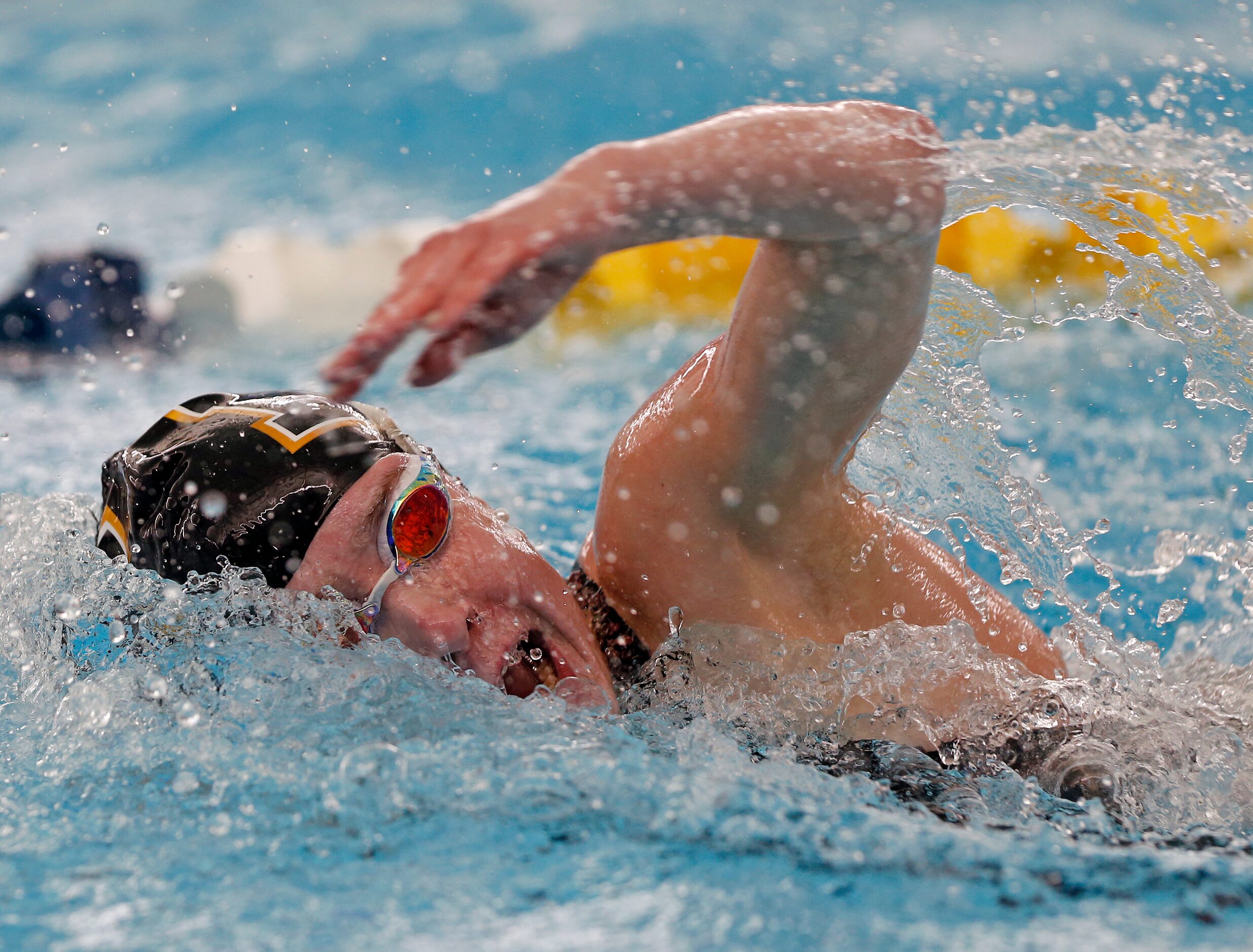 Southlake Carroll Corbyn Cormack in 2nd leg of 200 yard Medley Relay. UIL Girls 6A Finals on...