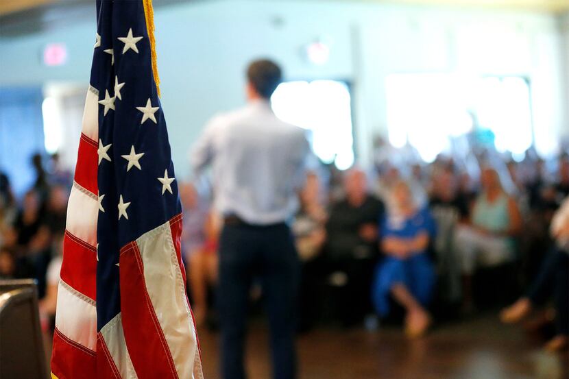 Rep Beto O'Rourke speaks during a town hall meeting at the Quail Point Lodge on Aug. 16,...