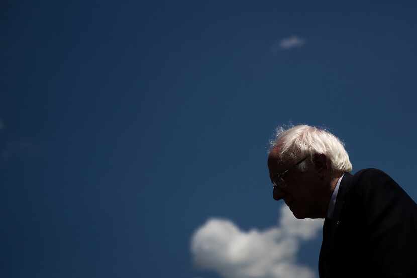 U.S.  Sen. Bernie Sanders (I-VT) pauses while speaking about health care on Capitol Hill,...