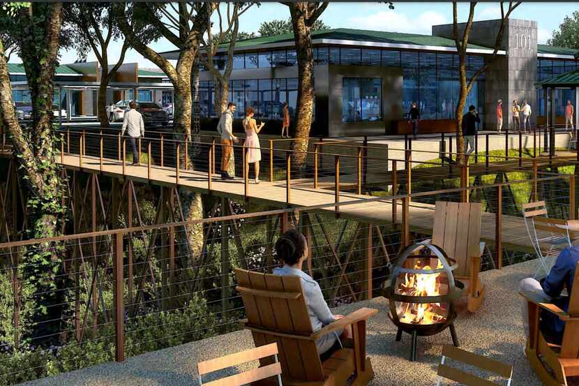 The Enclave in Frisco office campus would have creekside walking trails and patio areas.