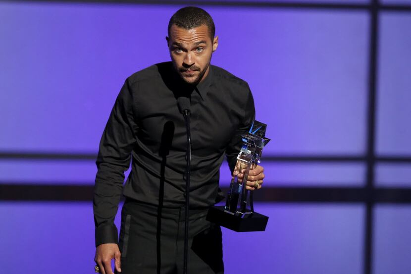 Jesse Williams accepts the humanitarian award at the BET Awards at the Microsoft Theater on...