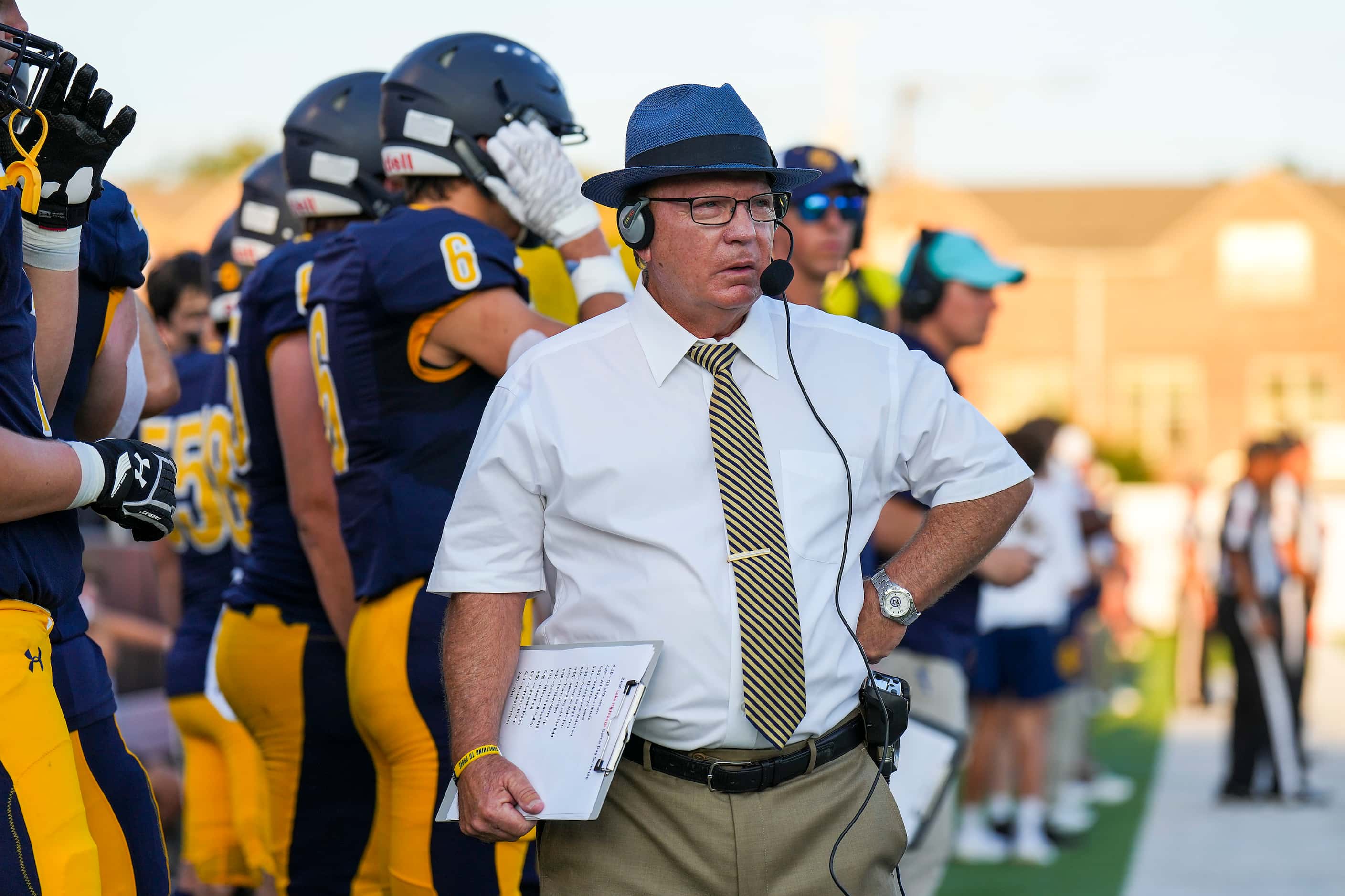 Highland Park head coach Randy Allen looks on from the sidelines during the first half of a...