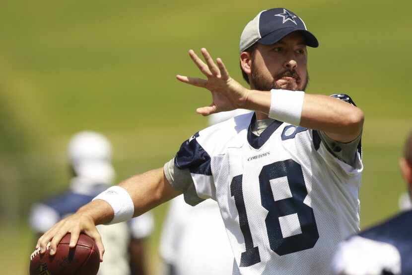 Dallas Cowboys quarterback Kyle Orton (18) makes a pass during their first walk-thru...