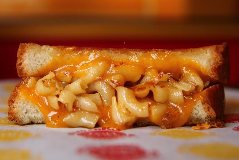 The mac and cheese grilled cheese sandwich is just what it sounds like.