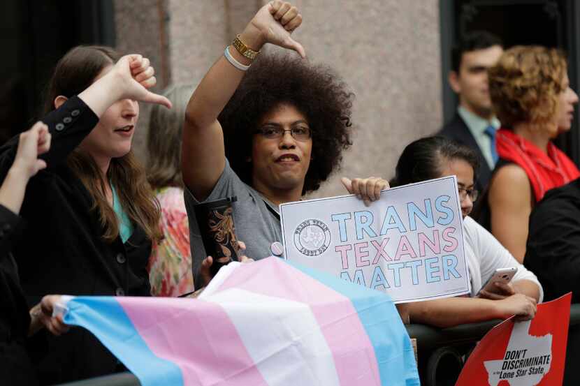 Nicole Perry joins other members of the transgender community who oppose Senate Bill 6 in a...