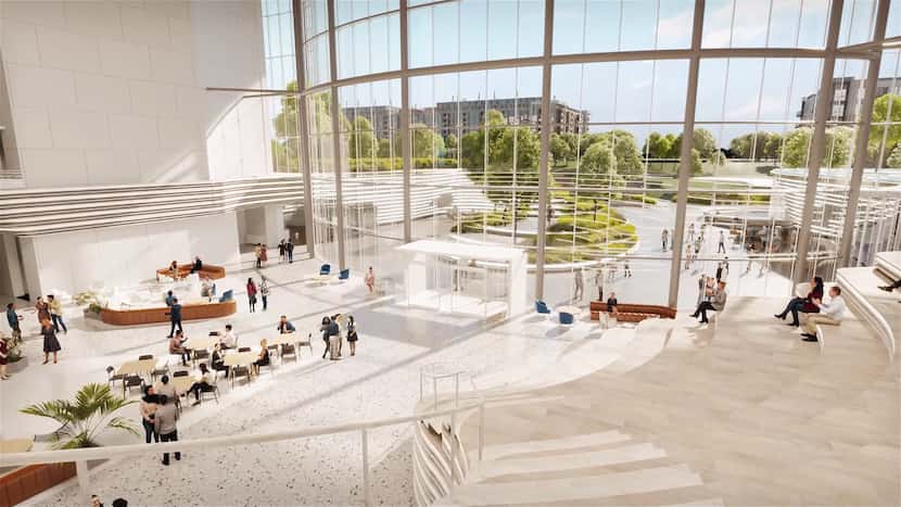 The lobby view of NexPoint's campus plans.