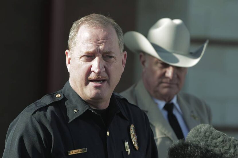  Kaufman Police Chief Chris Aulbaugh, left, and Kaufman County Sheriff David Byrnes,...