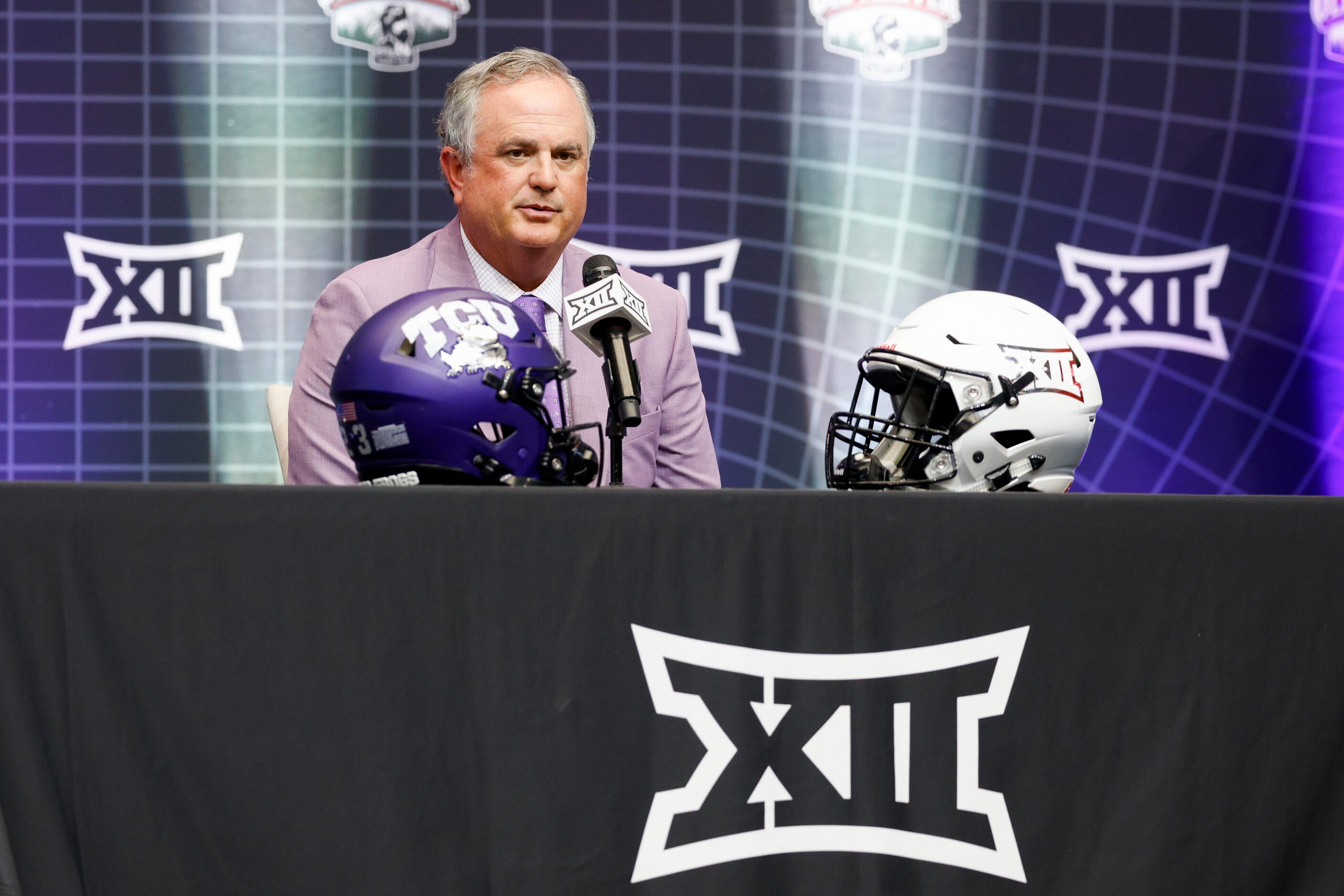 TCU head coach Sonny Dykes speaks during the Big 12 Media Days at AT&T Stadium, Wednesday,...