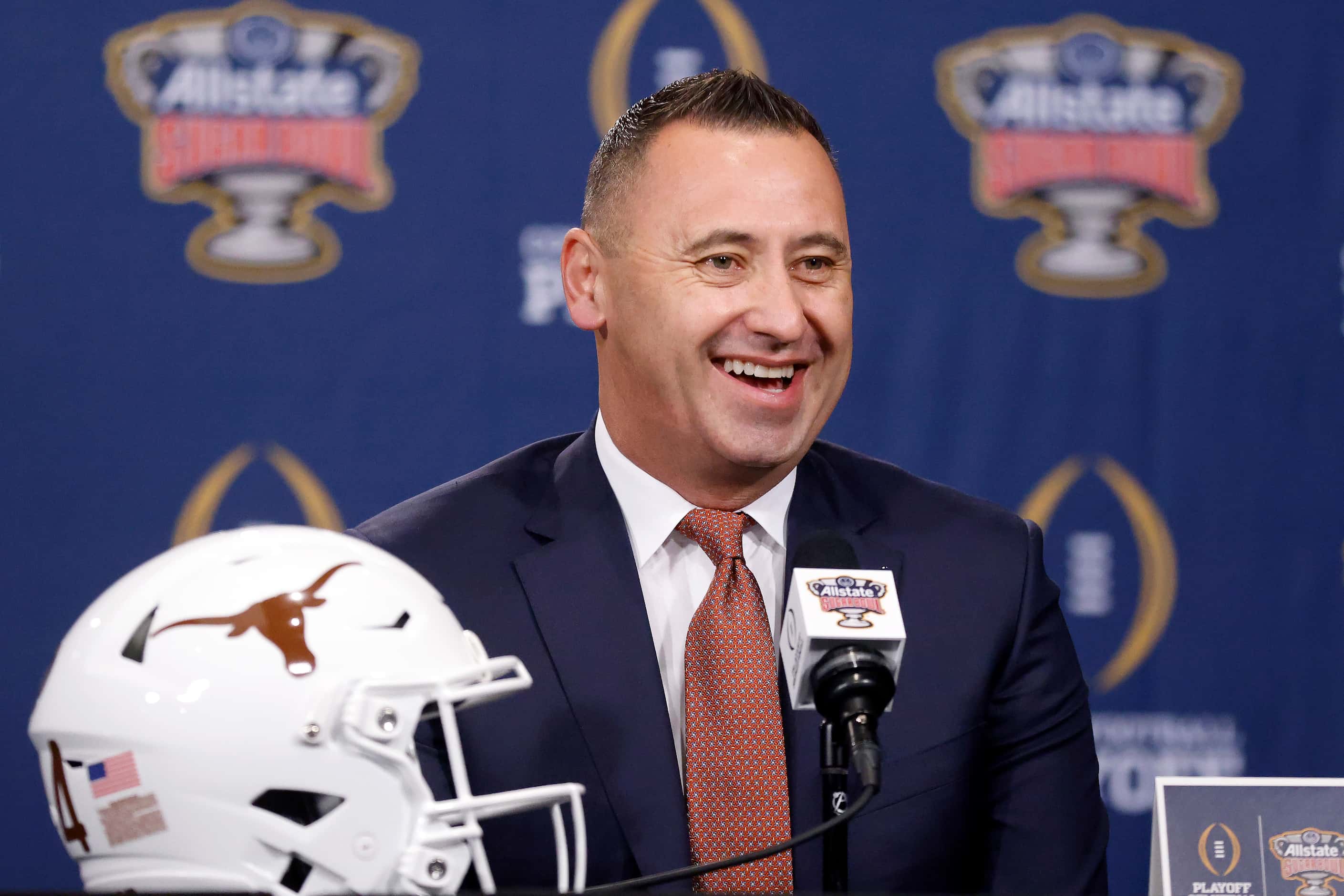 Texas head coach Steve Sarkisian answered questions from the media during his joint press...