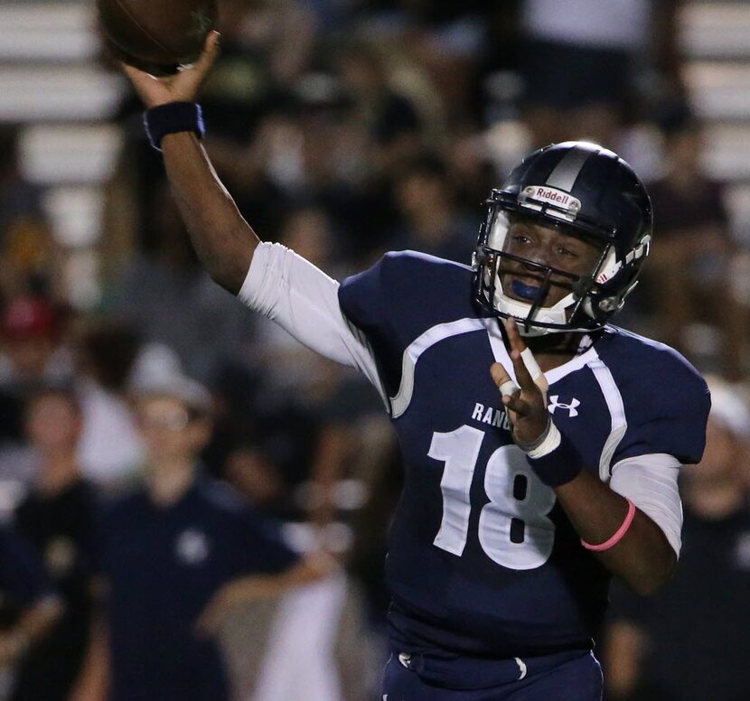 Frisco Lone Star quarterback Jason Shelley (18) throws the ball in the third quarter during...