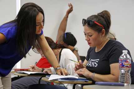 Wendy Birdsall got some help from instructor Ana Melgarejo Acosta's in Spanish class at SMU...