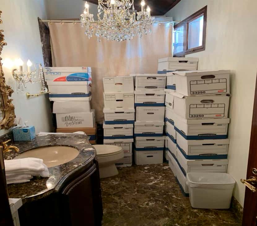 This image, contained in the indictment against former President Donald Trump, shows boxes...
