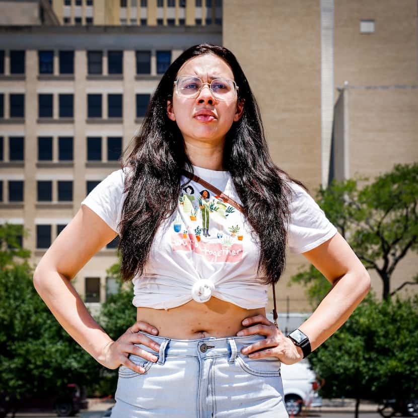 Jessica Zavas, 34, of Dallas participated in an abortion rights protest at Dallas City Hall...