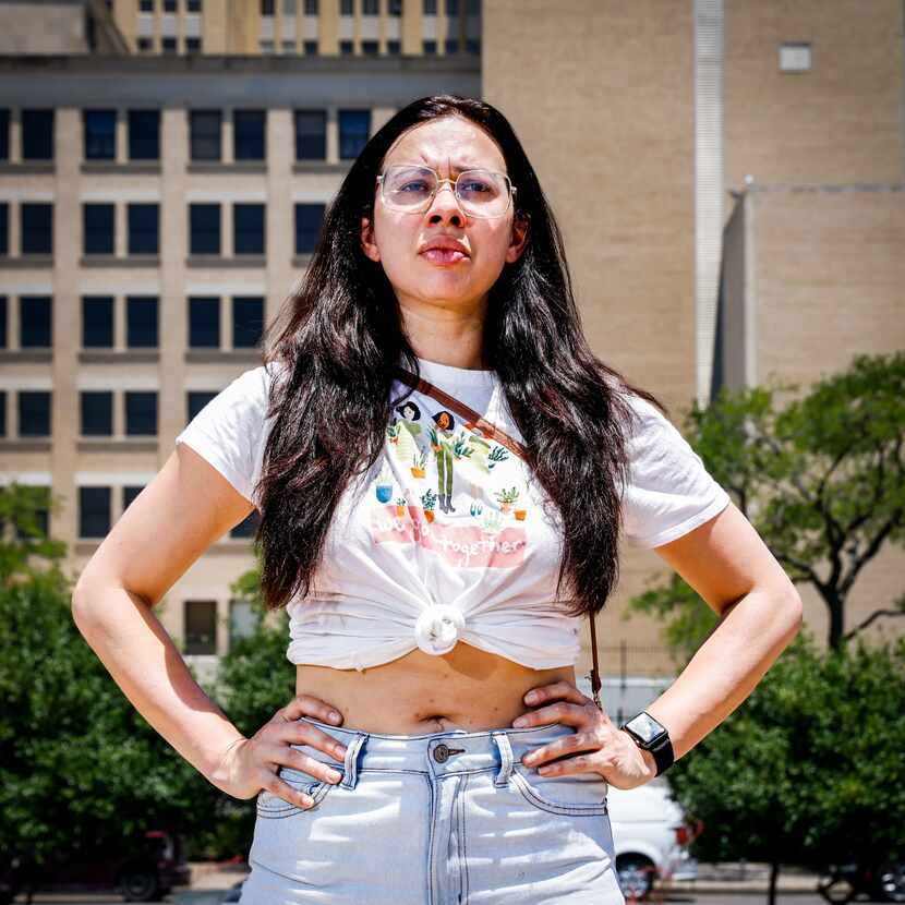 Jessica Zavas, 34, of Dallas participated in an abortion rights protest at Dallas City Hall...