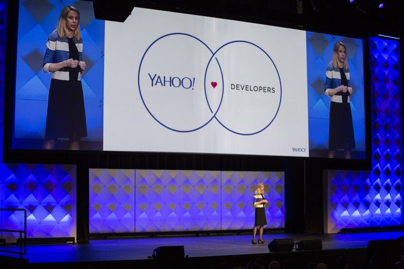 SAN FRANCISCO, CA - FEBRUARY 18: Yahoo! President and CEO Marissa Mayer delivers a keynote...