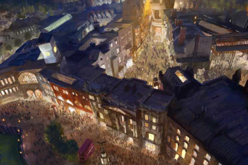 This artist rendering provided by NBC Universal shows the new Harry Potter-themed area of...