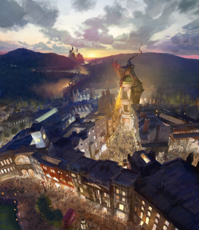 This artist rendering provided by NBC Universal shows the new Harry Potter-themed area of...