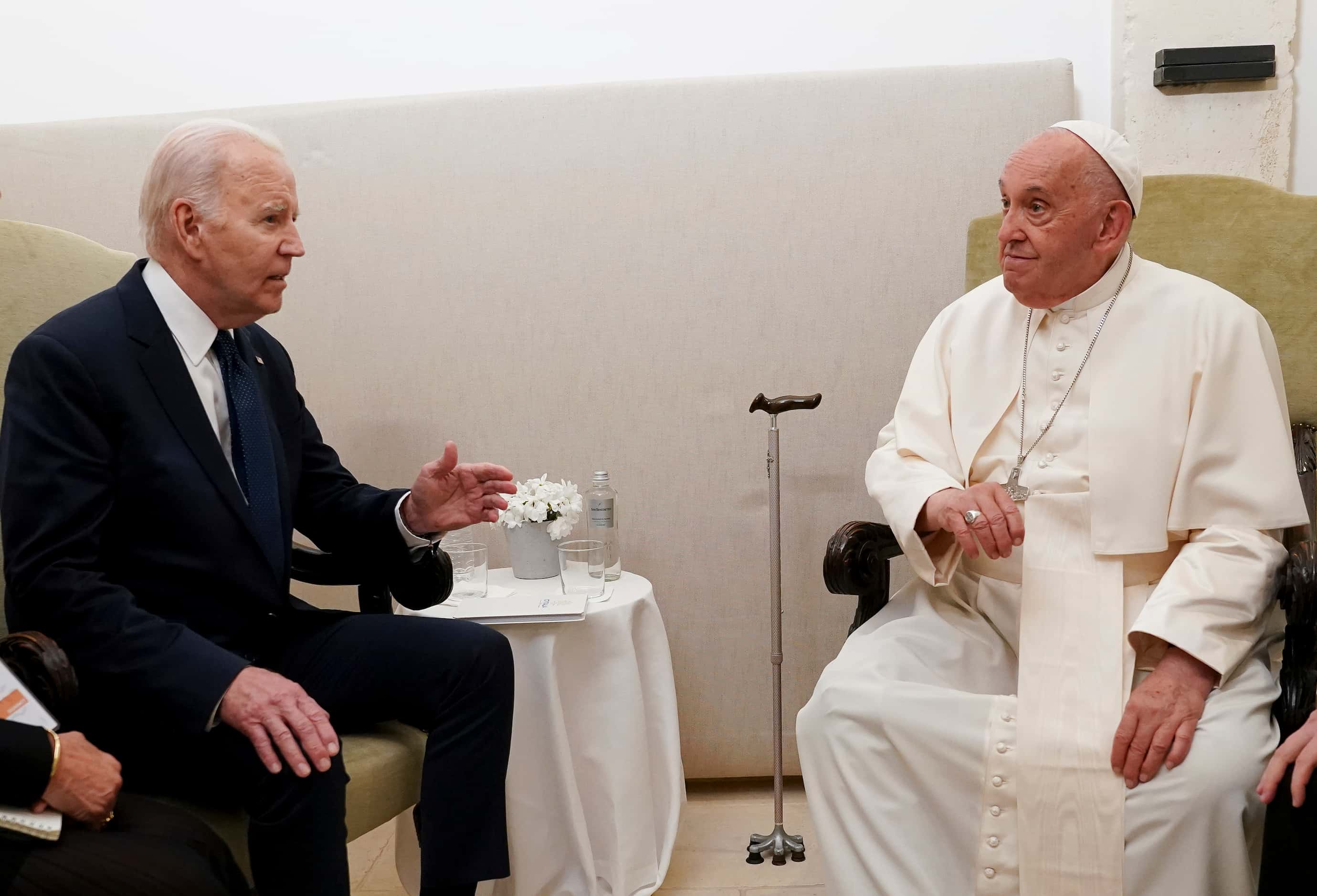 U.S. President Joe Biden meets with Pope Francis on the second day of the G7 summit at the...