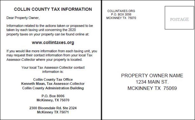 This is a draft of the postcard Collin County property owners will receive by the end of...
