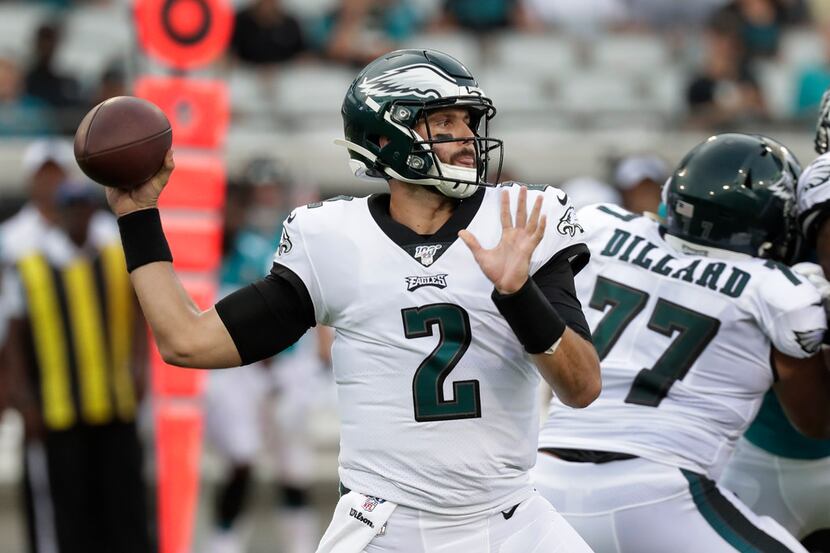Philadelphia Eagles quarterback Cody Kessler (2) throws a pass during the first half of an...