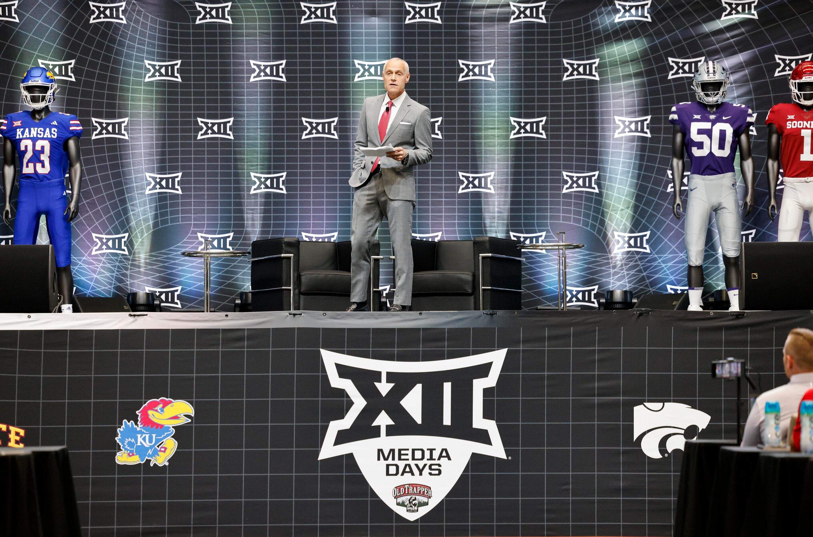 Big 12 commissioner Brett Yormark speaks during the Big 12 Media Days at AT&T Stadium,...