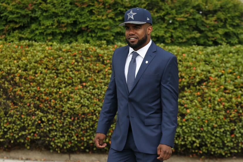 The Dallas Cowboys' first-round NFL football draft pick, Ezekiel Elliott, arrives at Valley...