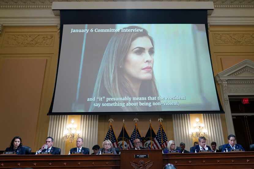 A video of an interview with Hope Hicks is displayed as the House select committee...