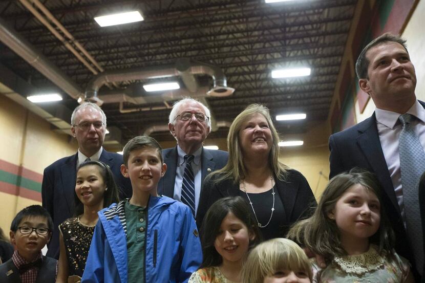 
Democratic presidential candidate Bernie Sanders watches for results with his wife, Jane,...