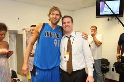 Dirk Nowitzki and Tim Frank, now the NBA senior vice president of basketball communications,...