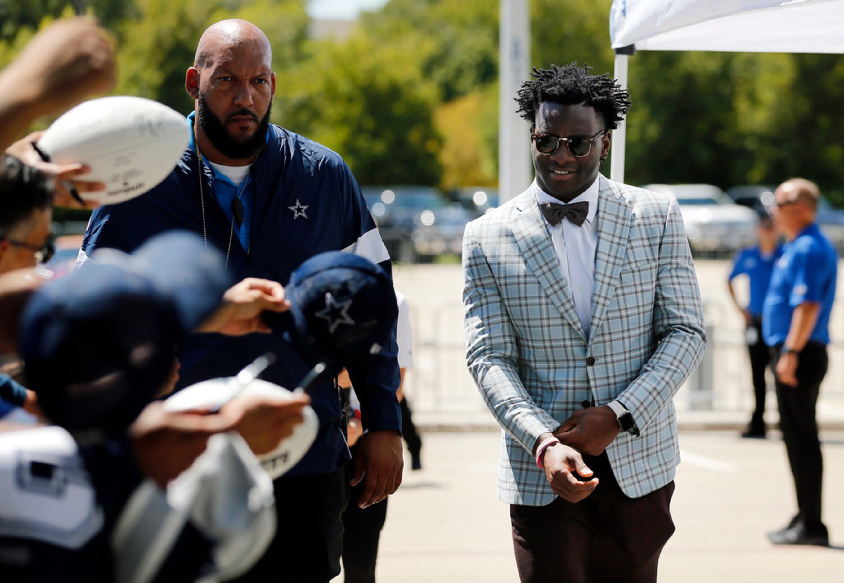 Dallas Cowboys wide receiver Michael Gallup arrives at AT&T Stadium in Arlington, Texas for...